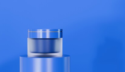 3d glass jar with cream, cosmetic transparent container mock up isolated render icon. beauty skincare product, serum or lotion.