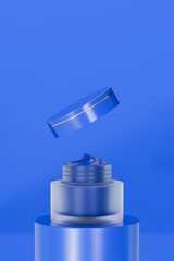 3d glass jar with cream, cosmetic transparent container mock up isolated render icon. beauty skincare product, serum or lotion.