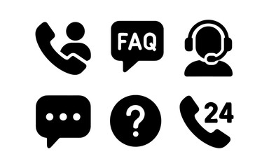 Customer support icons: communication and faq helpline symbols