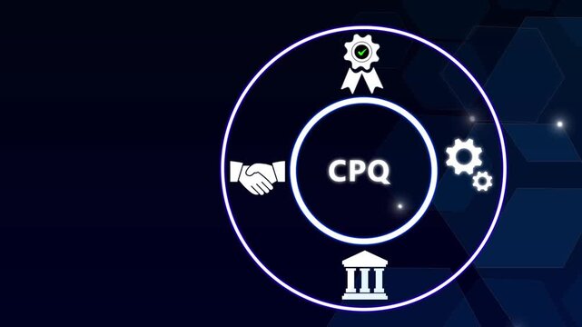 CPQ configure price quote concept process used by companies to automate the sales quoting and proposal generation process. showing CPQ icons on virtual screen.