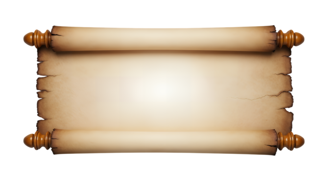 Ancient scroll isolated on transparent background, perfect for historical documents or fantasy themes