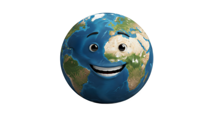 Cartoon Earth Globe with a Smiling Face and Expressive Eyes.