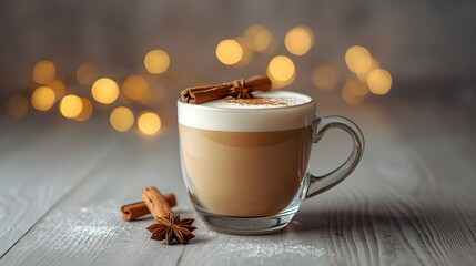Cozy Winter Latte with Warm Holiday Bokeh