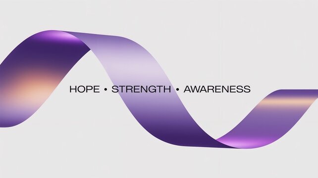 Awareness ribbon featuring words Hope, Strength, and Awareness on a gradient background for cancers, epilepsy, lupus, alzheimer’s, cystic fibrosis and other awareness campaign and events