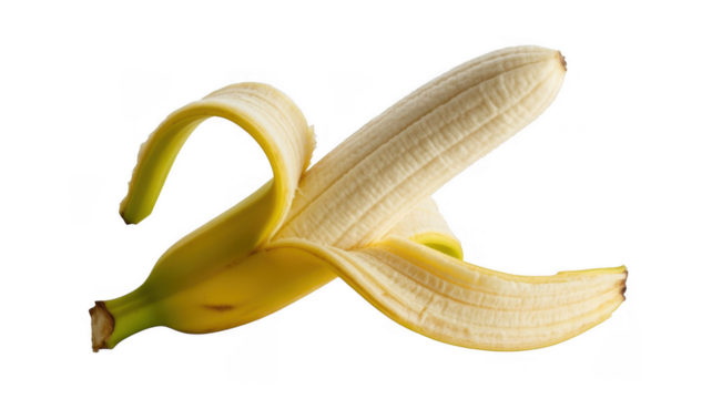 Peeled yellow banana fruit isolated on a transparent background
