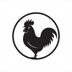  Illustration rooster inside circle black and white silhouette vector