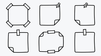 Collection of six hand drawn memo stickers for notes or reminders