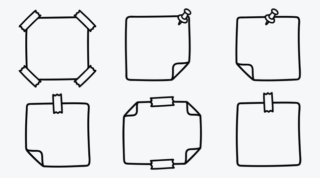 Collection of six hand drawn memo stickers for notes or reminders