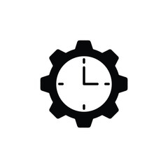 Time Management and Efficiency Gear Clock Icon - Vector Art on White Background