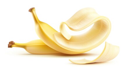 Fresh Yellow Bananas with Peel and Fruit on White Background