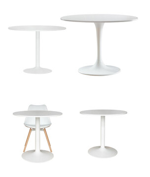 round tables and white chair isolated on white background