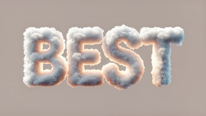 Fototapeta premium BEST Fluffy Cloud Lettering, Soft Airy Promo Text Art, Warm Highlight Typography Design for Marketing and Branding