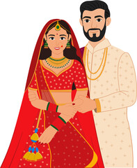 Indian wedding bride ang groom in traditional wedding cloths for wedding invitation card design