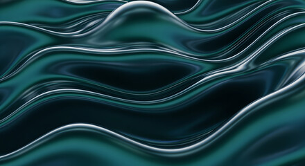 Obraz premium Metallic Fluid Waves Abstract Background Teal Copy Space
