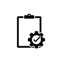 Quality Control and Process Verification Clipboard Gear Icon - Vector Art on White Background