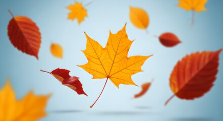 Fototapeta premium Falling Autumn Leaves Orange Red Yellow Copy Space