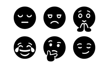Fototapeta premium Minimalist black and white emoji collection featuring various facial expressions
