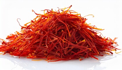 Fototapeta premium pile of vibrant red saffron threads isolated on a white background