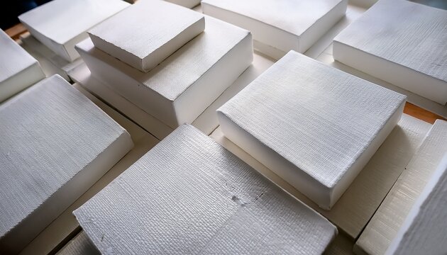 pristine white canvas blocks ready for painting and crafting projects close up view highlighting texture and clean lines perfect for art supply home decor and diy enthusiasts