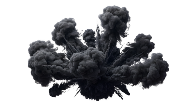 Black Smoke Explosion Cloud - 3D Volumetric Dark Smog, Industrial Pollution, Fire Effect Isolated
