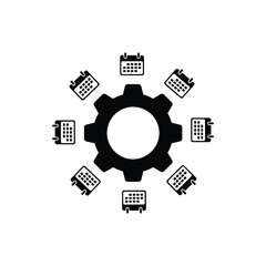 Project Management and Calendar Scheduling Gear System Icon - Vector Art on White Background