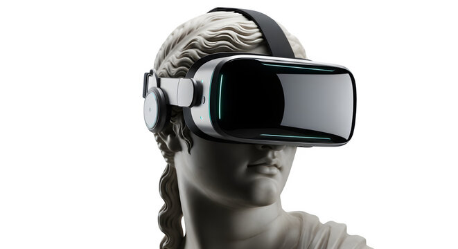 Classical Statue Wearing VR Headset - 3D Concept of Past Meets Future, Virtual Reality Art - Powered by Adobe