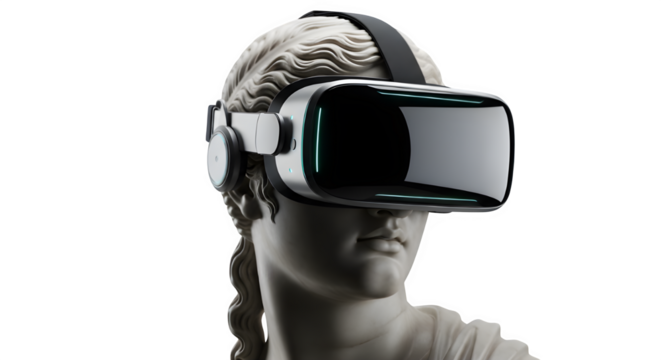 Classical Statue Wearing VR Headset - 3D Concept of Past Meets Future, Virtual Reality Art