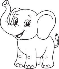 Sweet Baby Elephant Character – Playful Cartoon Line Art for Children