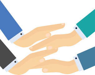 . Colleagues and partners putting their hands together. Teamwork, the signing of the contract, the path to success.

