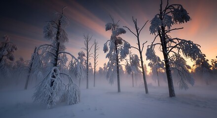 Snow-Covered Trees at Winter Sunrise