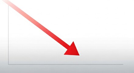 Red arrow pointing downward on a graph, symbolizing decline or decrease, with ample copy space for text or data presentation in a professional context