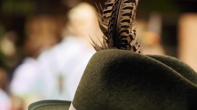 Authentic Bavarian Hat Feather Detail Traditional German Culture.