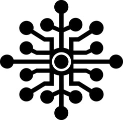 Flat black vector icon representing a neural network node diagram on a white background