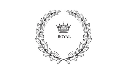 Elegant laurel wreath with a crown vector illustration for royal designs isolated on white background