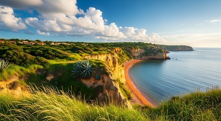 Scenic Golden Cliff Beach at Sunrise