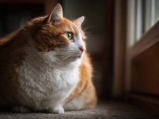 orange and white cat sitting by the window