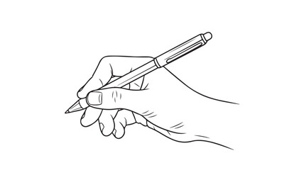 Hand holding a pen sketch illustration for writing or drawing isolated on white background