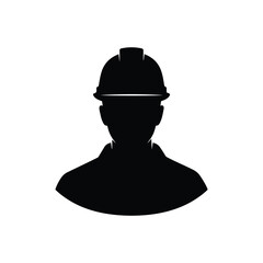 Construction Worker Engineer Silhouette Hard Hat Icon - Vector Art on White Background