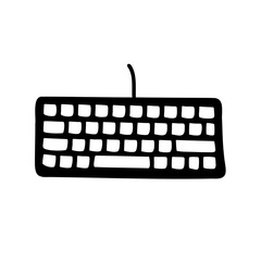 Simple black and white illustration of a computer keyboard device icon