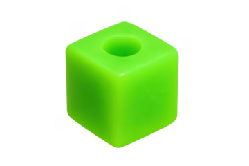 Green plastic cube with a circular hole