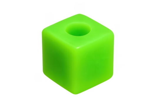 Green plastic cube with a circular hole - Powered by Adobe
