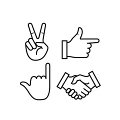 Hand gestures icon set monochrome outline icons