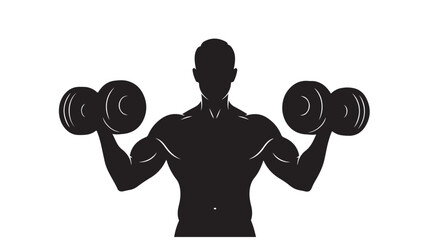 Silhouette of a muscular man lifting dumbbells vector illustration for fitness and gym concepts isolated on white background