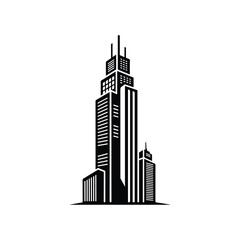 Modern Tall Skyscraper City Building Icon - Vector Art on White Background