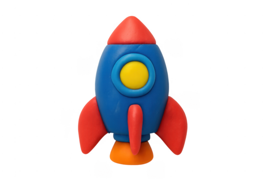 Clay rocket ship toy launching startup concept - Powered by Adobe
