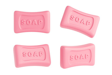 Cleanliness And Hygiene Concept. Pink Cartoon Soap Bars With Embossed Text. 3d Rendering