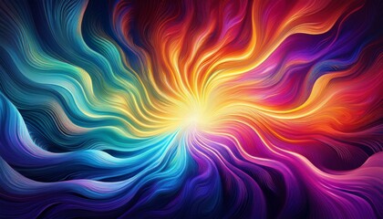radiant energy burst with swirling multicolor wave