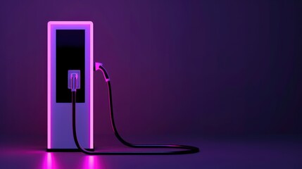 Neon Electric Vehicle Charger with Purple Glow in Dark Environment