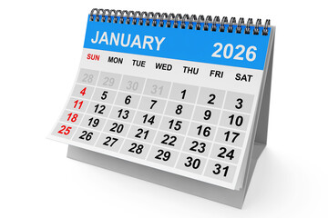 2026 Year January Calendar. 3d Rendering
