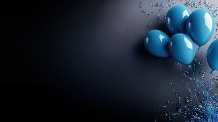 3D realistic blue balloon backgrounds, birthday copy space elegant dark grey light blue